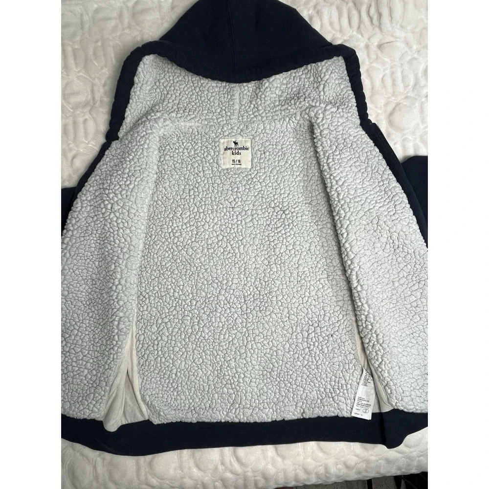Abercrombie‎ Kids Sherpa Lined Hoodie Jacket Girls 15/16 Navy Sequin Zip Up